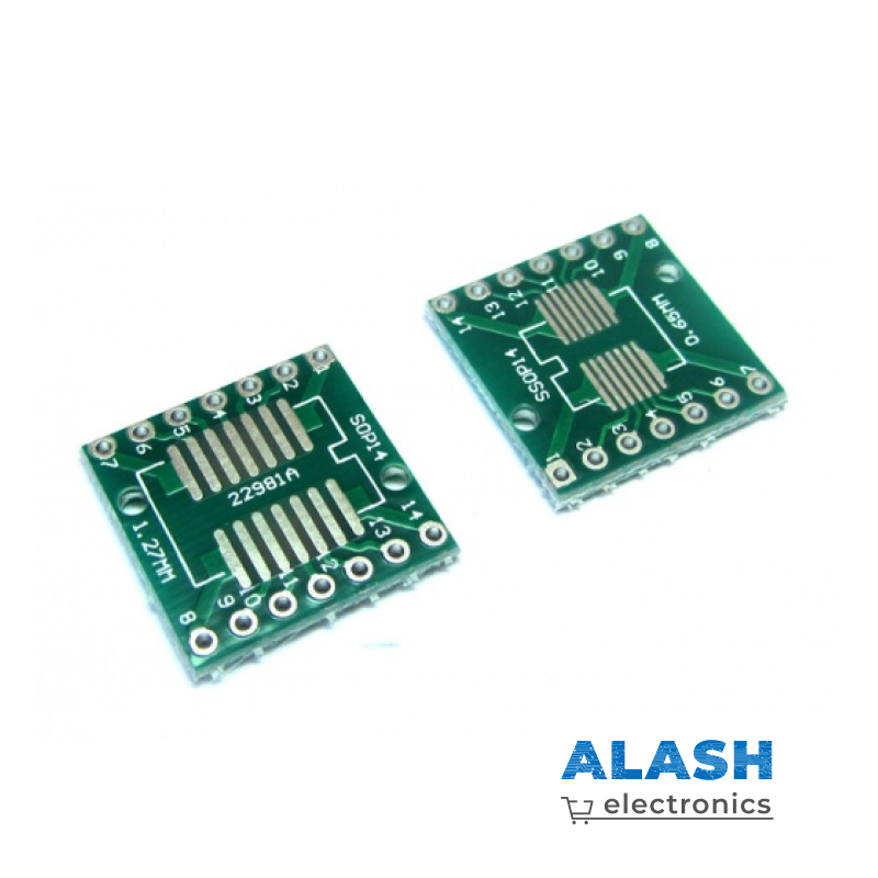 Макетная плата адаптер SOP14/SSOP14/TSSOP14 на 0.65 и 1.27 мм двухсторонняя