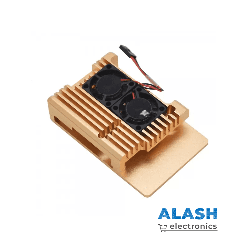Алюминиевый корпус для Raspberry Pi 4 с двумя кулерами (алюминий / золотой)