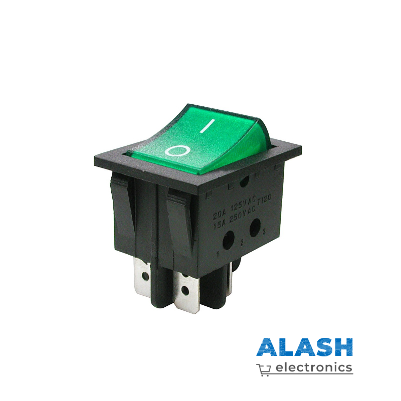 KCD4 Переключатель зеленый ON-OFF (16A 250VAC) 4P