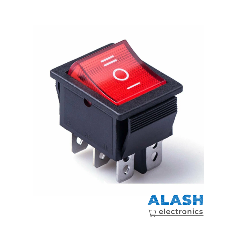 клавишный переключатель красный KCD4 16A 250V/20A 125V одинарный 6 контактов 25x31мм