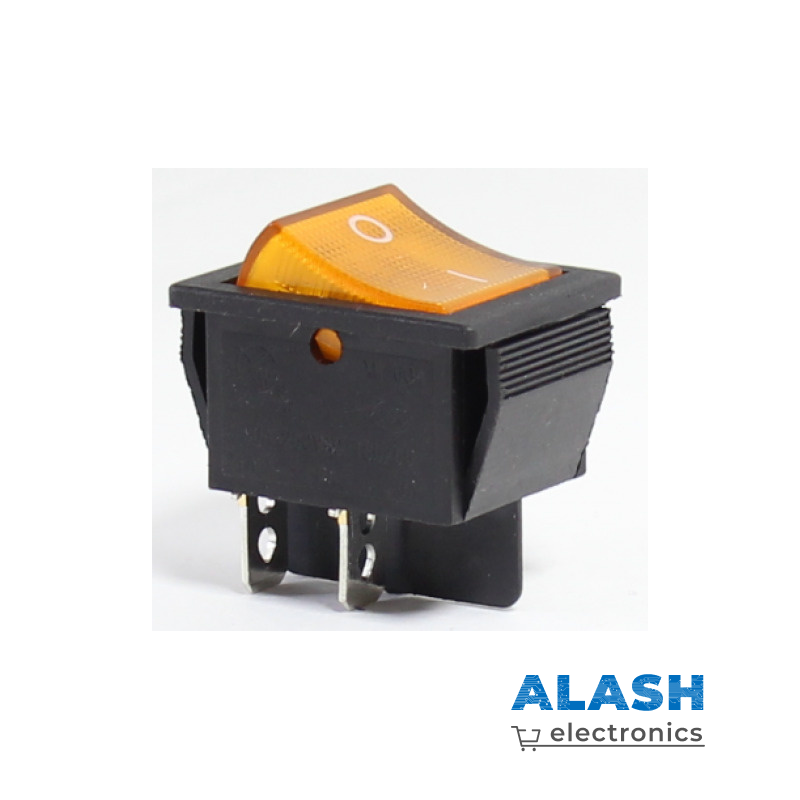 Клавишный переключатель KCD4, 16A 250V AC / 25A 125V AC, одинарный, 4 контакта, оранжевый 25x31мм