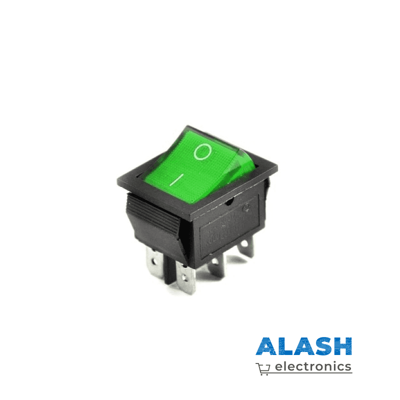 Клавишный переключатель KCD4, 16A 250V AC / 25A 125V AC, одинарный, 6 контактов, зелёный, тумблер с фиксацией, для электроприборов и DIY-проектов
