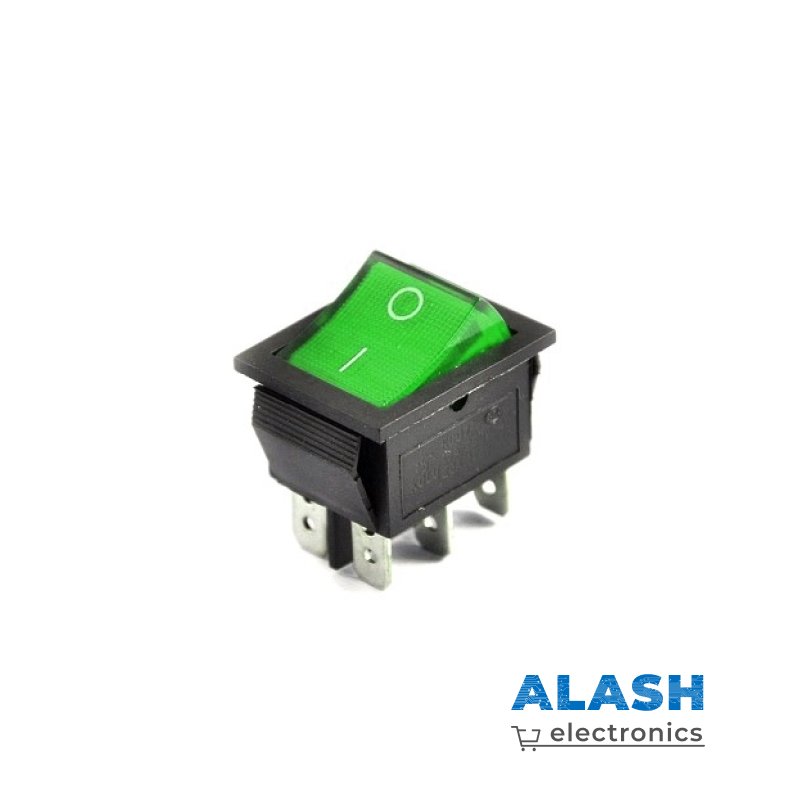 Клавишный переключатель KCD4, 16A 250V AC / 25A 125V AC, одинарный, 6 контактов, зелёный, тумблер с фиксацией, для электроприборов и DIY-проектов