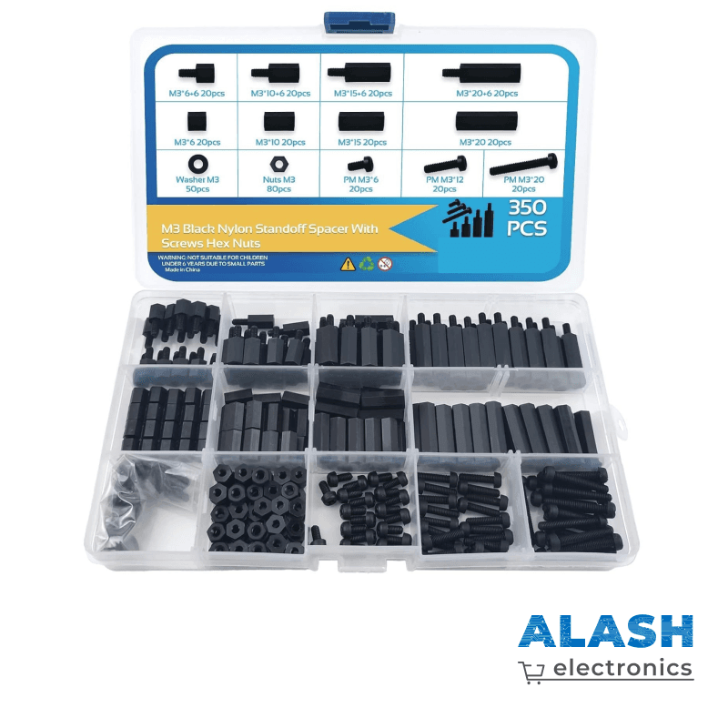 Набор нейлоновых стоек, винтов и гаек M3 — комплект 350 шт, чёрный, с шестигранными проставками