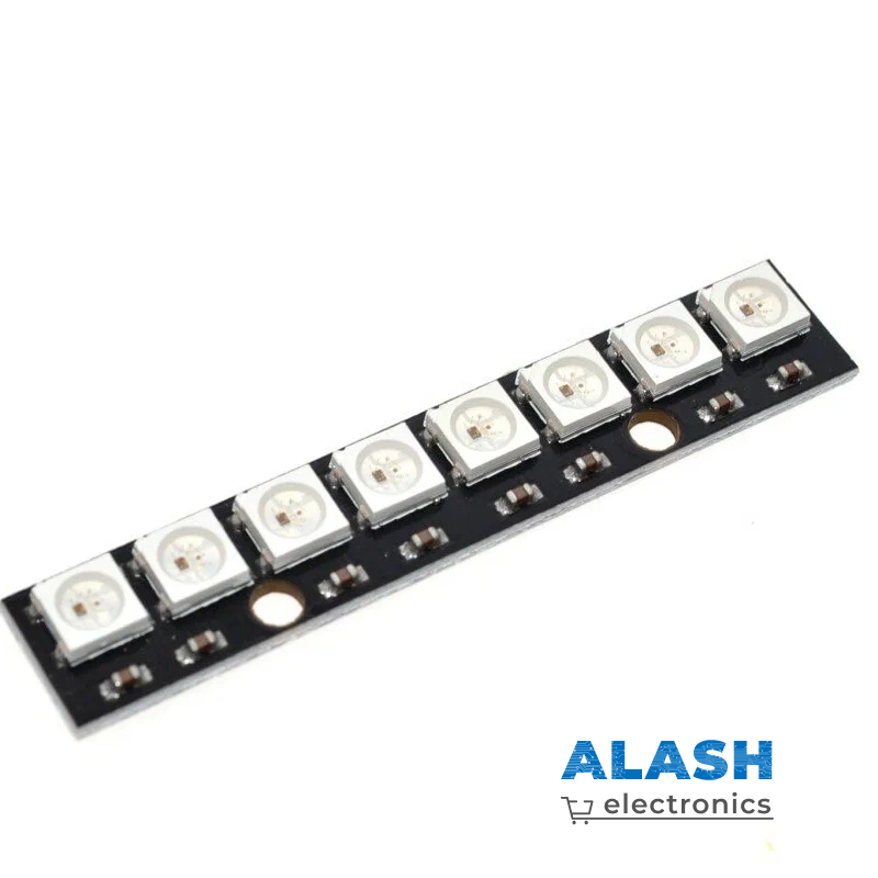 Полоска RGB светодиодов WS2812B (8 шт) (на базе черный платы)