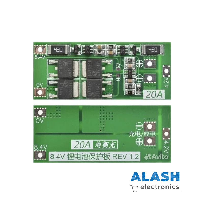 Зарядное устройство BMS 2S (7.4 – 8.4V / 20A) – плата защиты с балансировкой на 2 Li-Ion АКБ